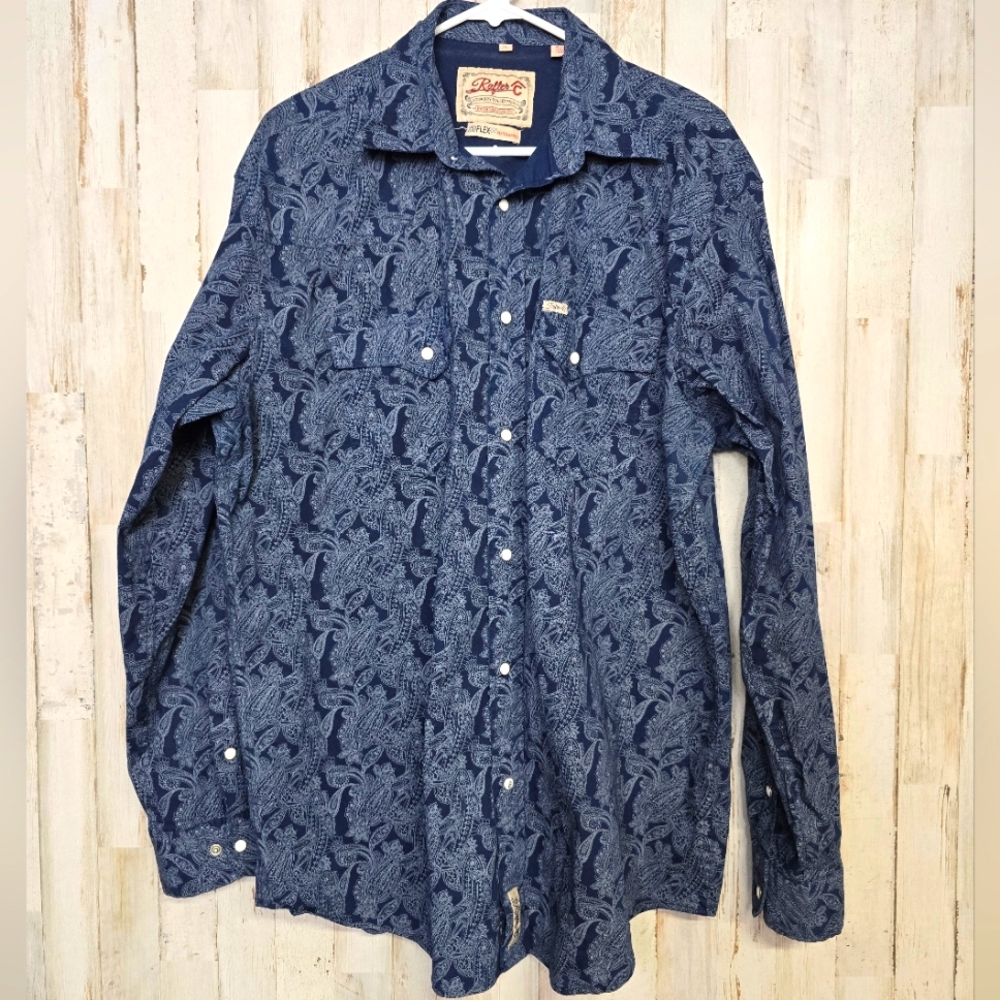 Western Pearl Snap RAFTER C Pro Flex 45 Paisley Shirt Men's XL Cowboy